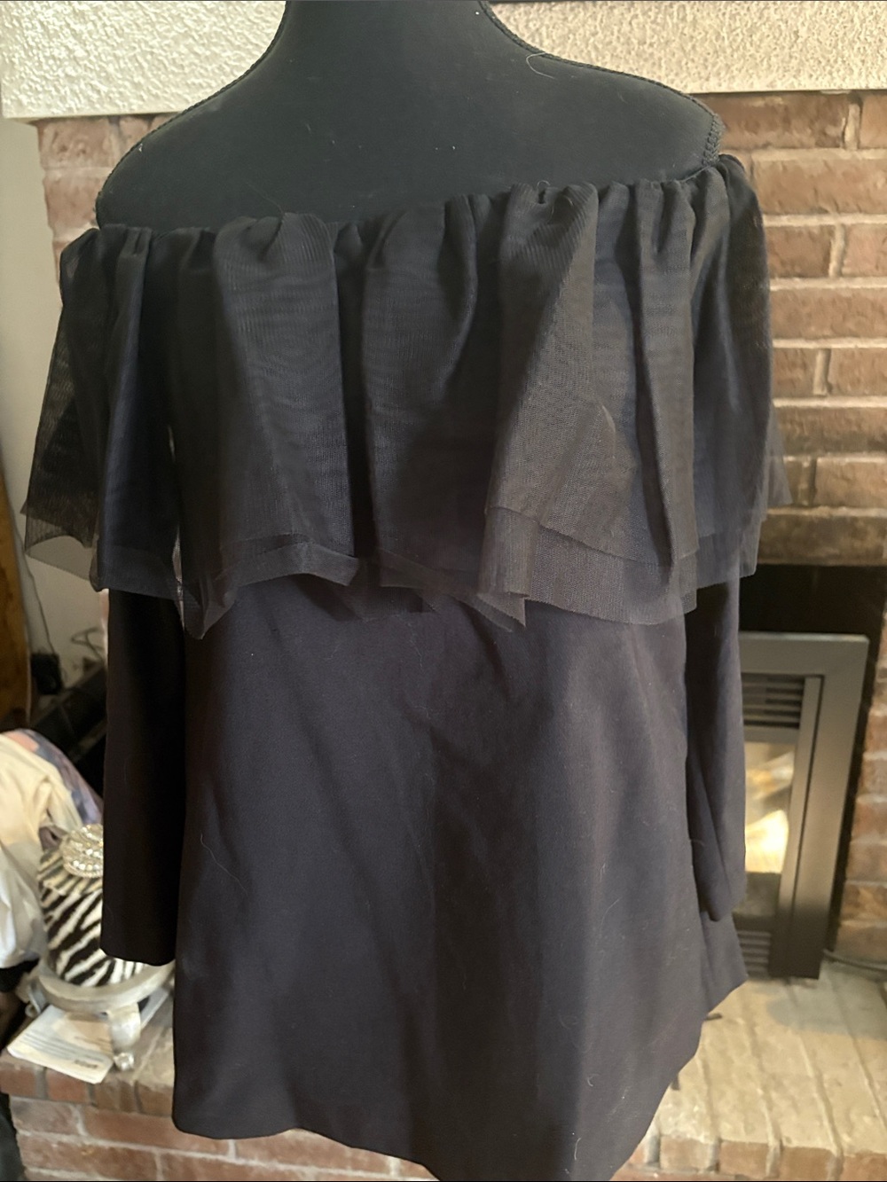 Zara Black Off-Shoulder Ruffle Tunic